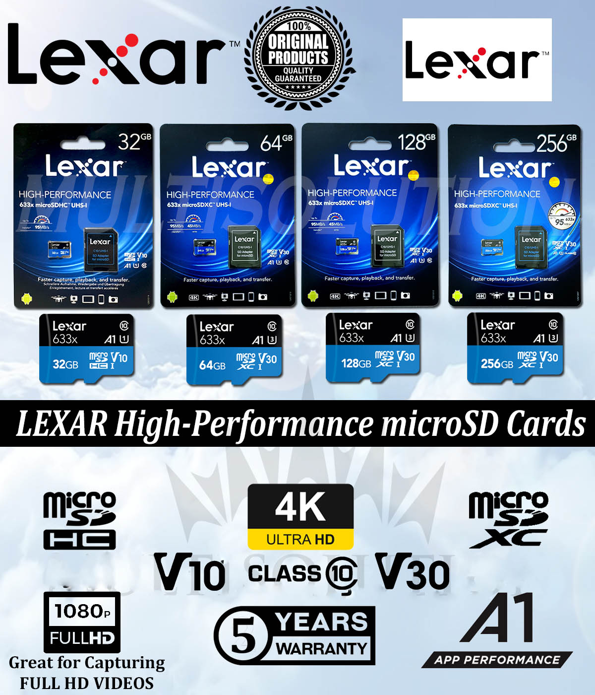 Lexar Memory Card 256GB 128GB 64GB 32GB Class 10 4K A1