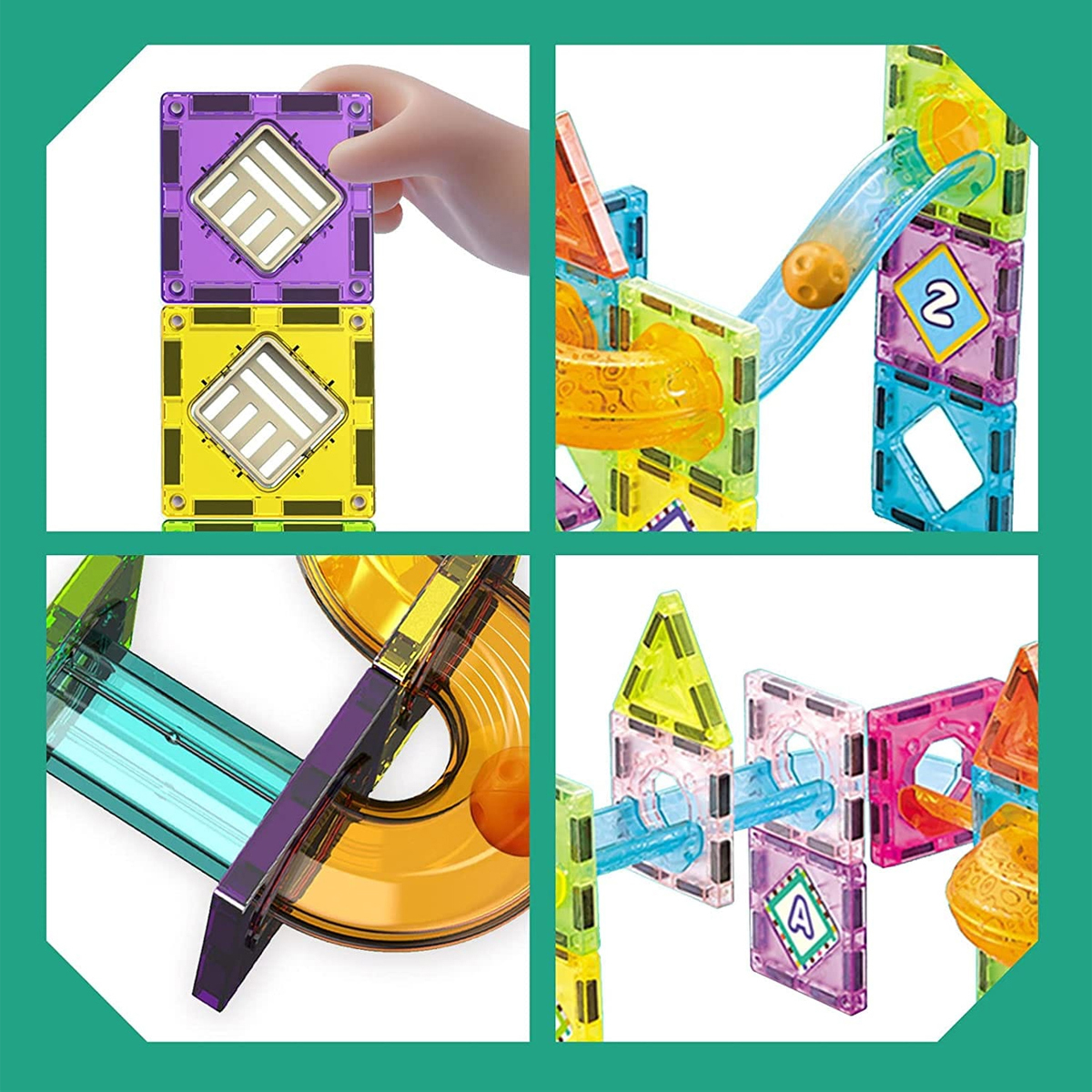 Magnetic Tiles Marble Run For Kids, 3D Clear Color Magnetic Building Blocks Set 68 Pcs, Building Blocks Set Race Track Toy Construction Kit Castle Building Blocks For Toddlers Educational STEM Toys Building Set Gift For Kids Ages 3 and Above