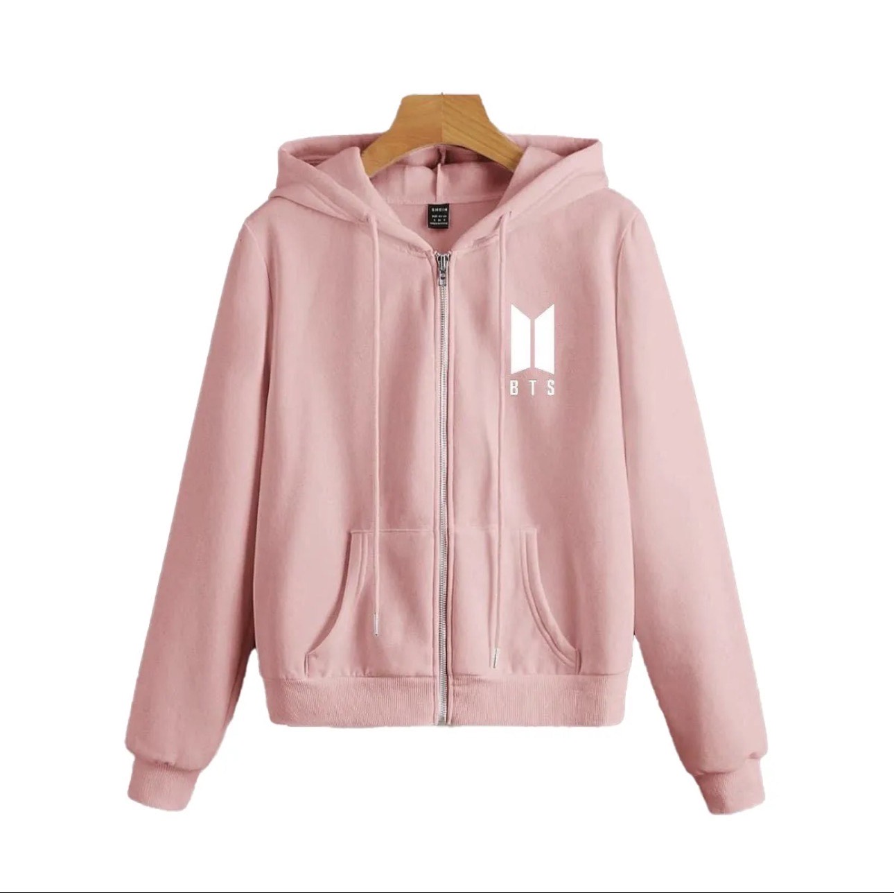 Pink Bts Printed Winter Premium Fleece Full Sleeves Zipper Hoodie For Women