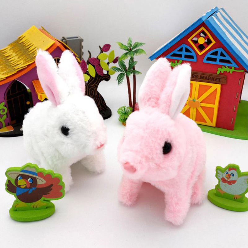 Interactive Walking Talking and Jumping Rabbit Bunny Toy for Kids Battery Operated Plush Rabbit with Wiggle Ears Twitching Nose and Hopping Action Educational Gift for Boys and Girls Soft Cuddly Plush