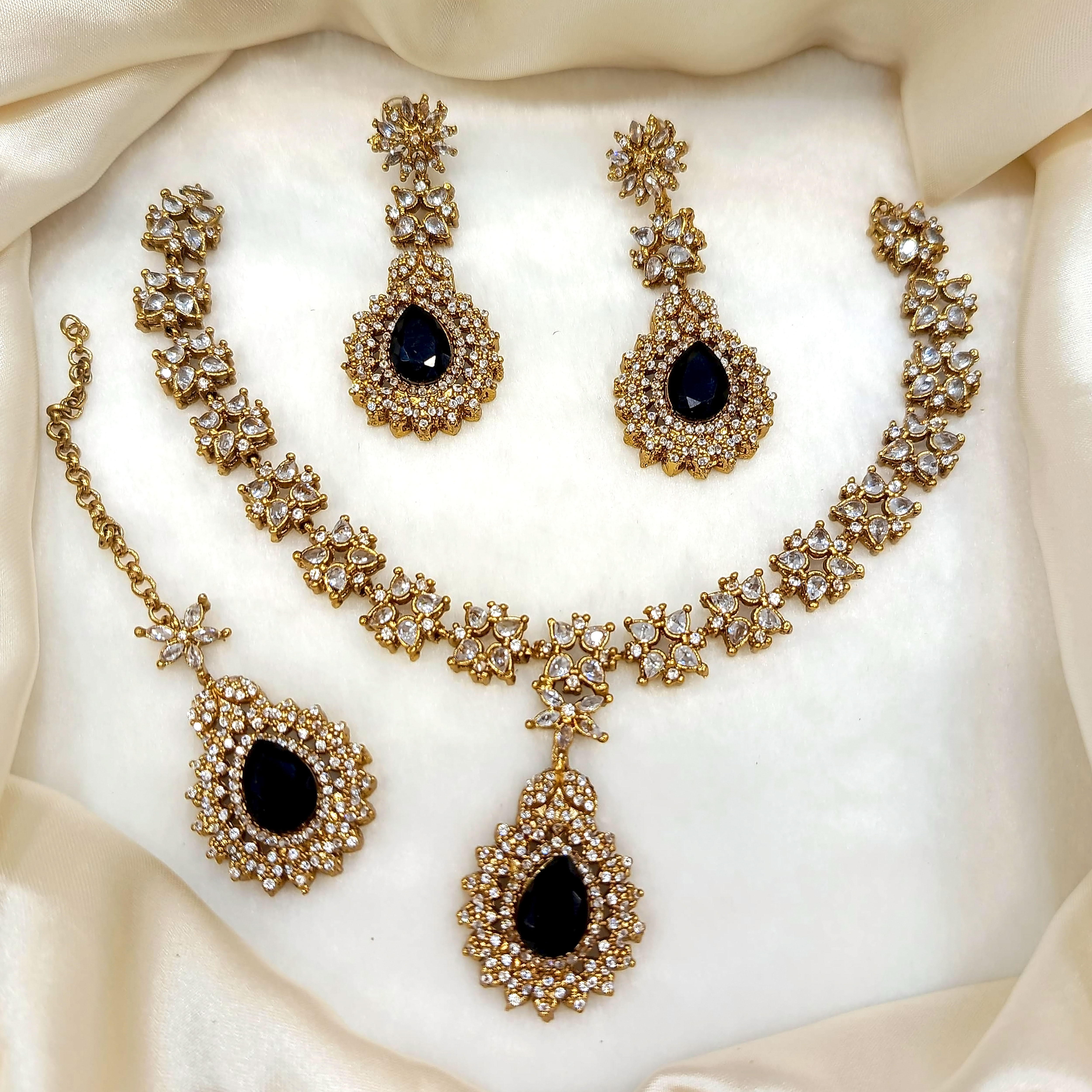 Necklace Set With Earrings And Tikka, Zircon stone work fine quality product