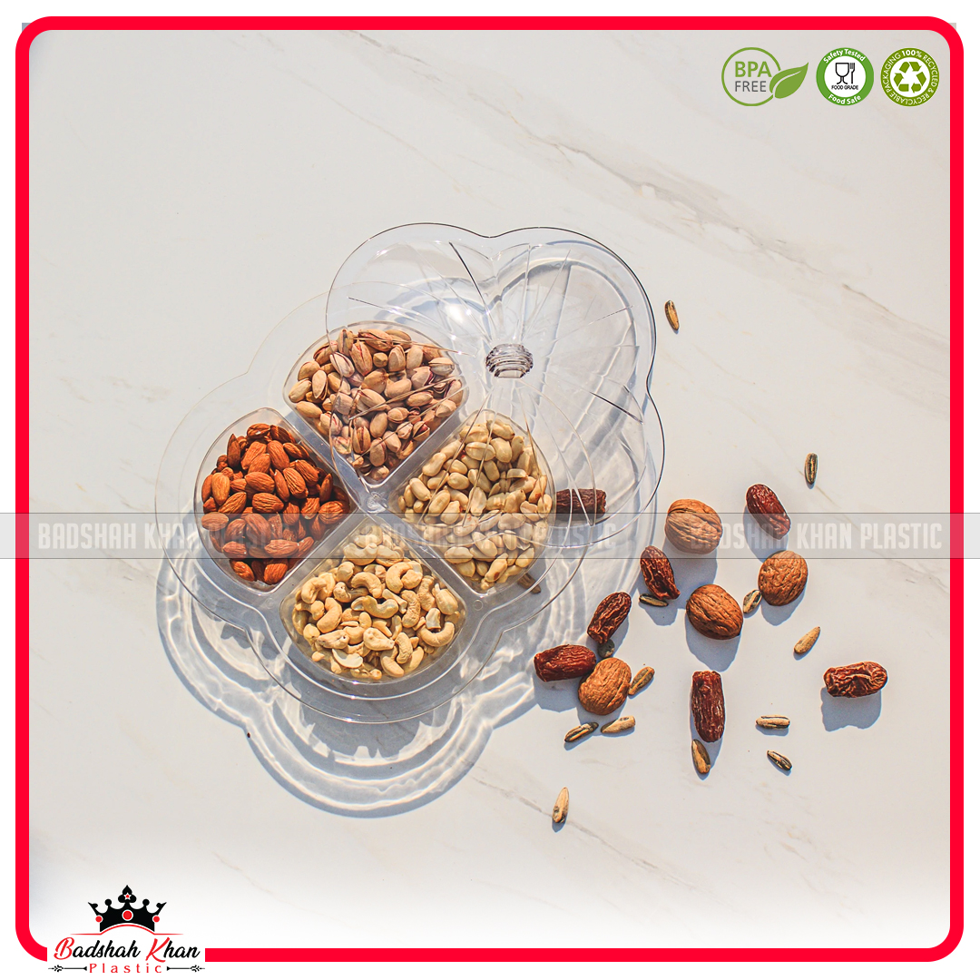 Pearl Acrylic Dry Fruit /Candy and Sweet Tray with Lid Flower Shaped