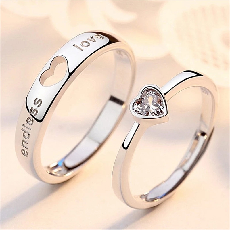 2Pcs Silver Color Luxury Zircon Crown Cross Couple Rings For Lovers Forever Endless Love Wedding Bands Ring Valentines Day Gifts