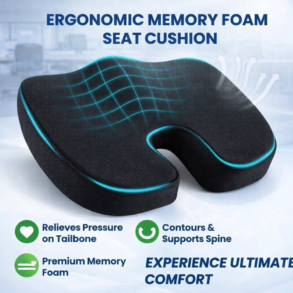Foam Orthopedic Wedge Car Seat Cushion, Non-Slip Coccyx Pad, Pain Relief - for Car Computer Desk Chairs and Traveling