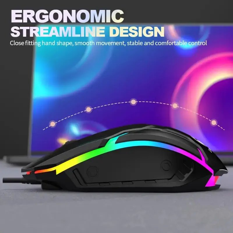 RGB Gaming Keyboard & Mouse Combo - 7 Colour Wired RGB Mouse and Keyboard Set - USB Wired Pack For PC & Laptop - Black & White