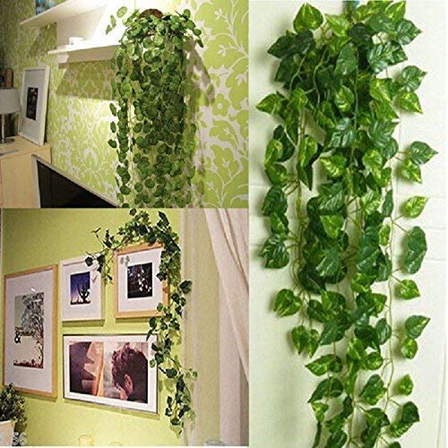 Pack of 12 Artificial Money Plant Leaf Bails 8ft Length Green Hanging Garland for Home, Office, Wedding, and Festival Decoration