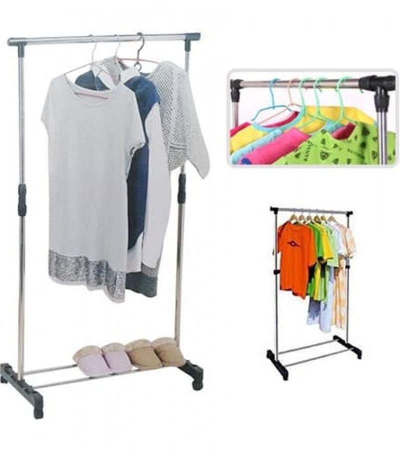 Single Pole Stainless Steel Cloth hanging Rack with Shoe Stand Laundry ...