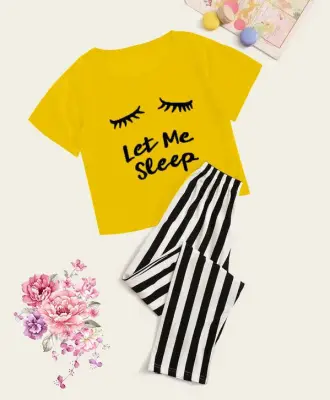 Printed Cotton Jersey Ladies Sleep Dress Night Wear with Shirt and Trouser  (Complete Sleeping Suit) For Women and Girls