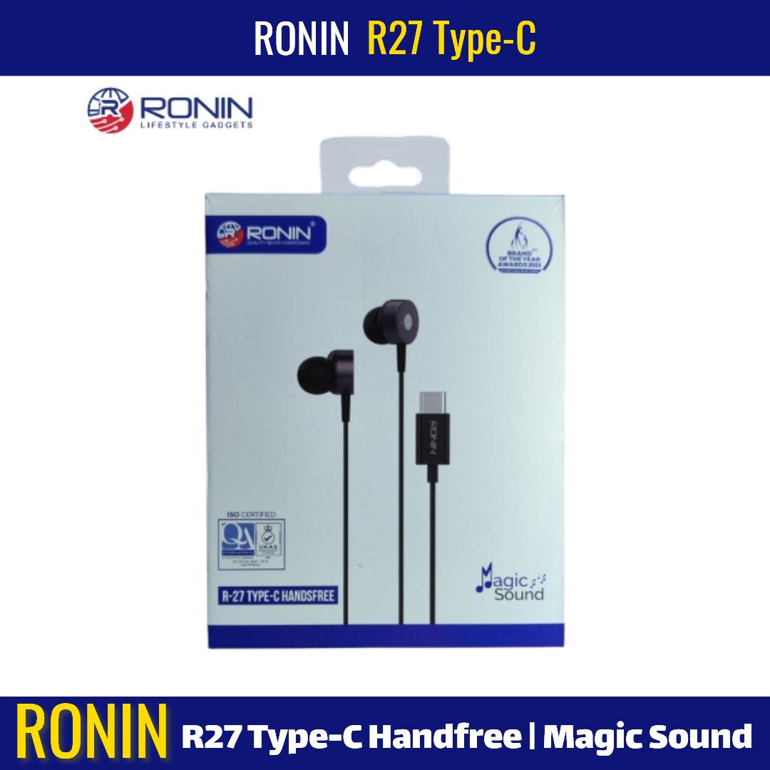 Original Ronin R-27 Type-C Metal Handsfree | Magical Sound | Enhanced Deep Bass | 10mm Driver + High-Fidelity Sound | In-Line Mic & Controls | Type-C Wired Earphones for Music, Calling & Gaming |Best
