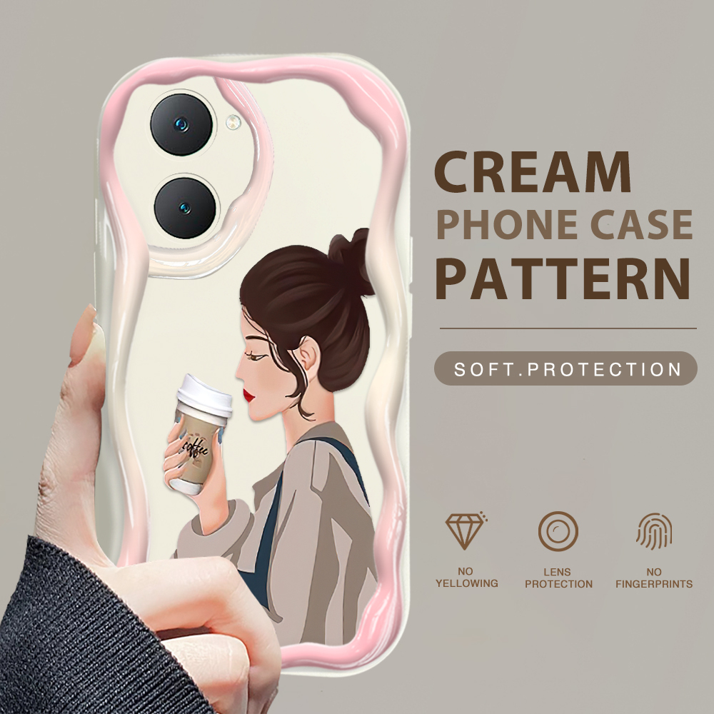 BILI for Vivo Y03 Y18 Y18e Back Cover Elegant Girl Pattern Cream