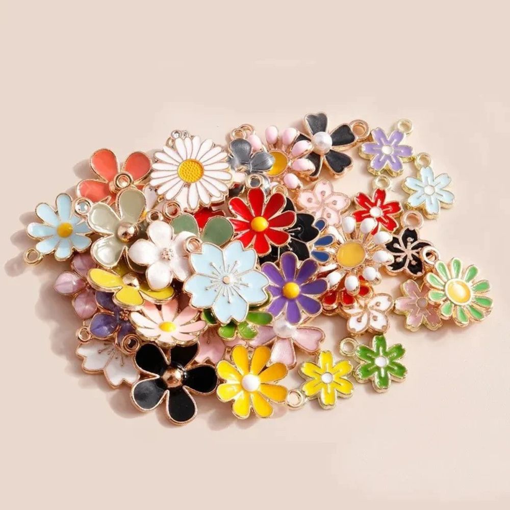 5/10/50 Mix Flower Charms For Bracelet Making Jewlery Making Enamel Charms Flower Daisy Rose Sunflower jasmine Charms For Bracelet making DIY Jewelry Making Accessories Buy Online Pakistan Cheap Wholesale Price By FLEX CART Beads & Jewellery MakingCharms