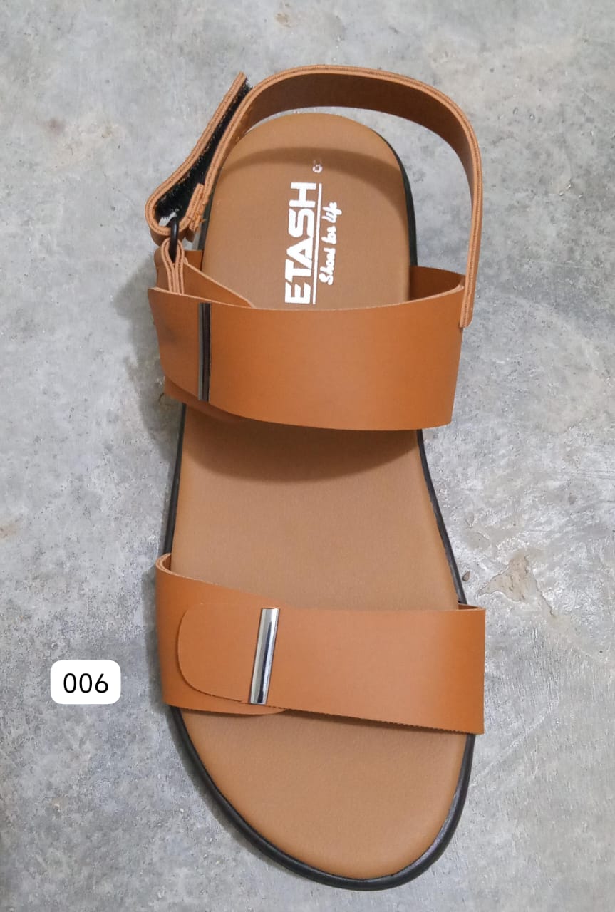 ETASH Men's Casual Comfort Sandals – Sophisticated Tan Multi-Strap Design with Silver Metallic Accents | and Adjustable Hook | and-Loop Backstrap (Model: 006)