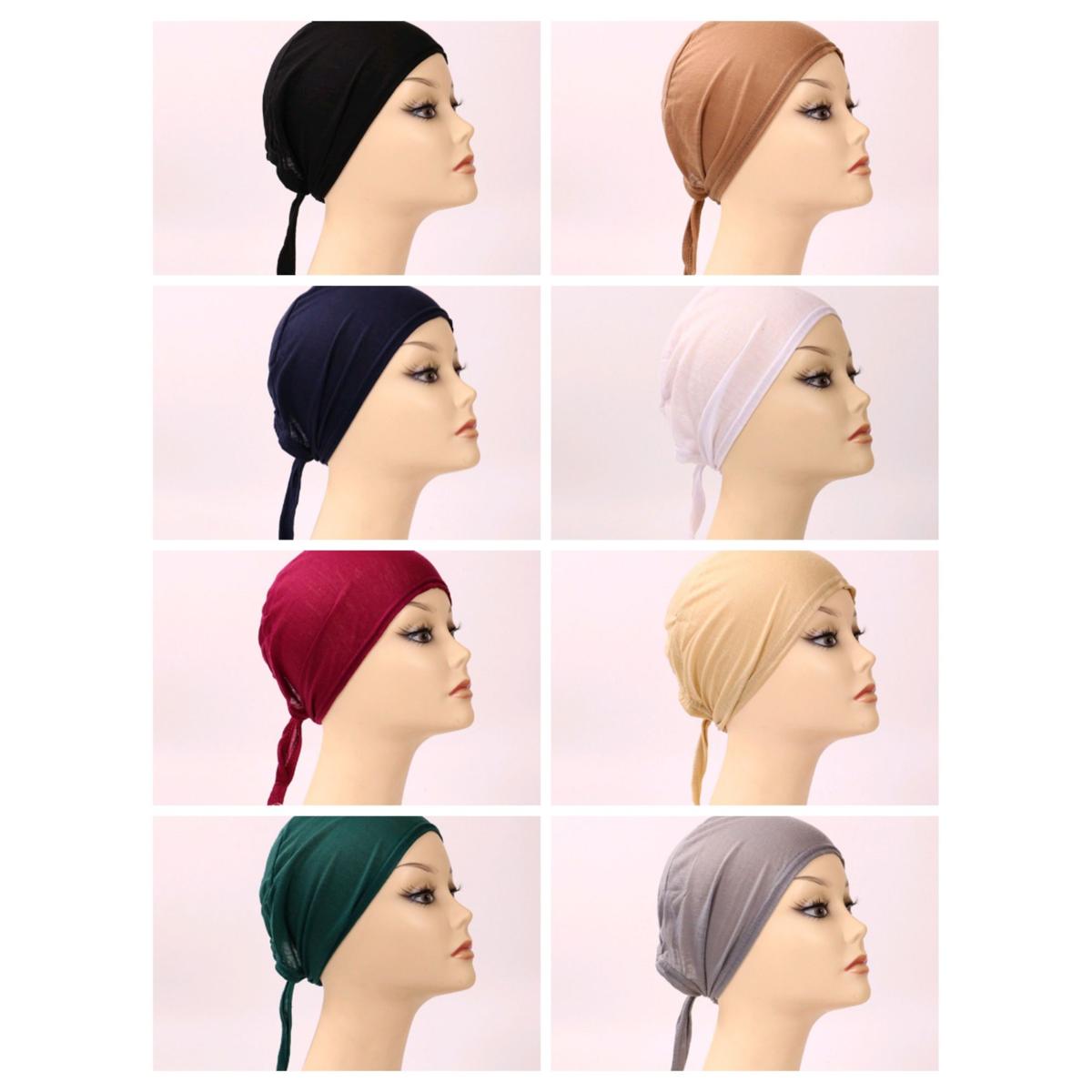Pack of 6 Soft Comfortable Under Scarf Hijab Caps for Women Adjustable Hijab Caps with Tie-Back Closure Tube Stretchable Dreadlocks