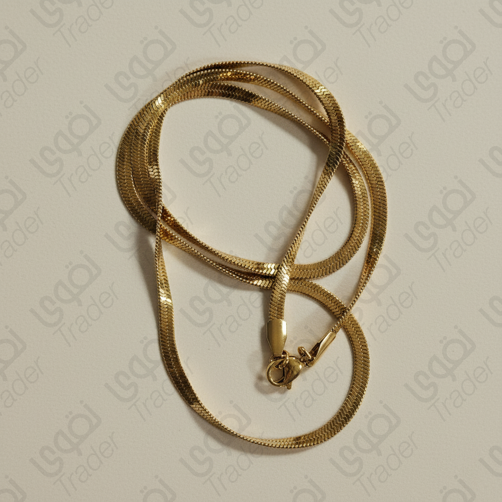 Golden Delicate Princess Snake Bone Chain Necklace for Women | 18K Gold Plated Stainless Steel Herringbone Flat (2mm Width)