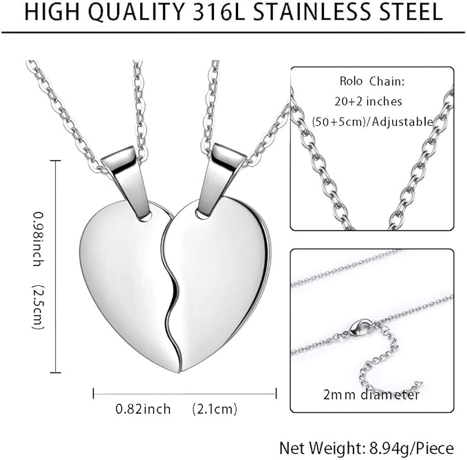 2 Pcs Silver Heart Broken Pendant Necklace With 2 Chain For Girls Women Couples Men Friendship Nacklace - Heart Broken Non Magnetic Matching Couple Best Friend Ship Locket For Ladies