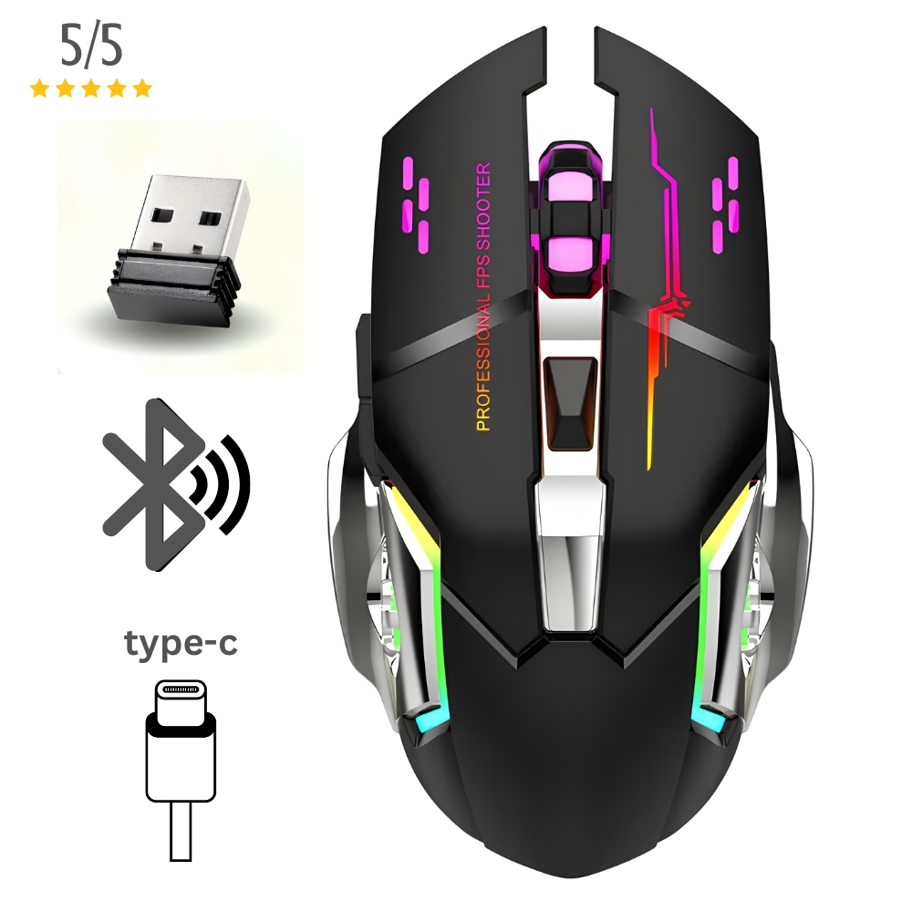 Wireless Gaming Mouse RGB W10 with 6 Buttons & 3-Levels DPI Control - Breathing LED Light 2.4G Optical Wireless Mouse & Side Buttons for Girls PC, Gaming, Laptop, Pubg, Mobile, Pad, OS, Windows