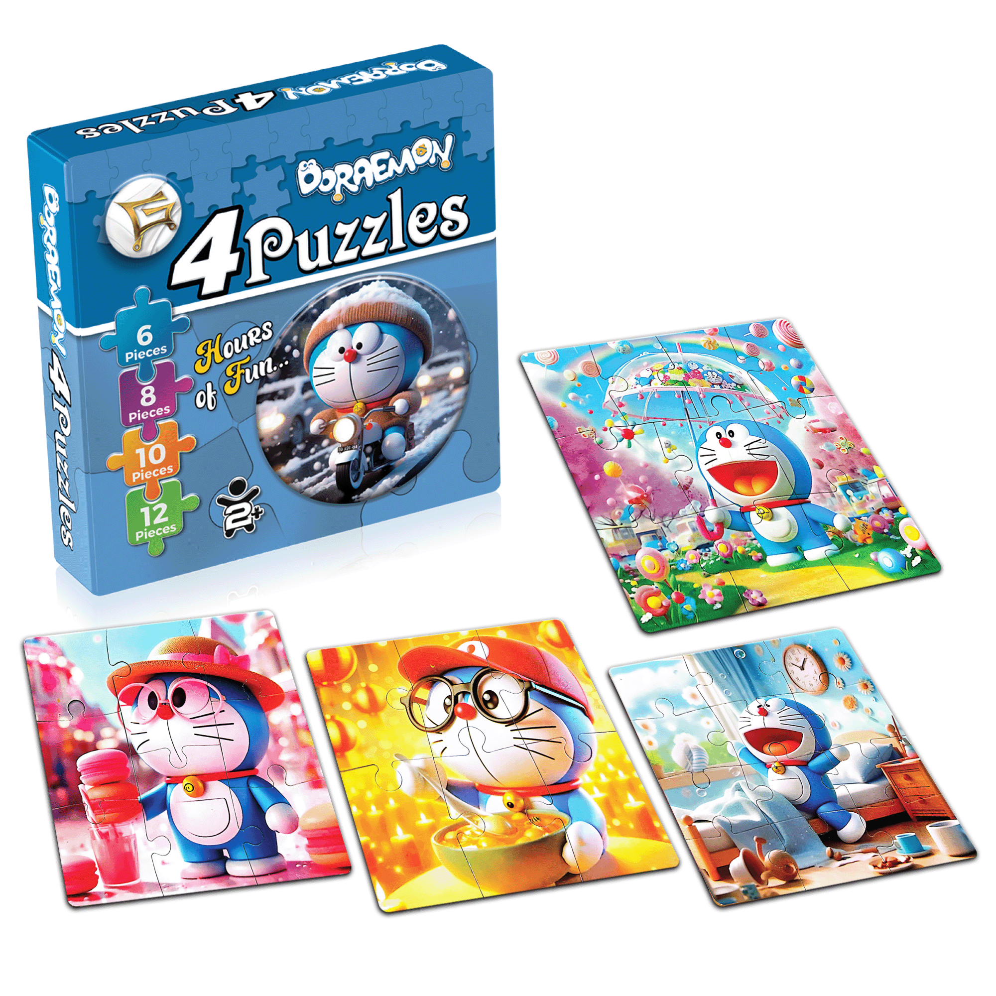 Tom and Jerry 4-in-1 Jigsaw Puzzle Box for Kids - Educational Learning Toy & Mind Game for Toddlers Age 2+ Years (6, 8, 10, 12 Pieces)