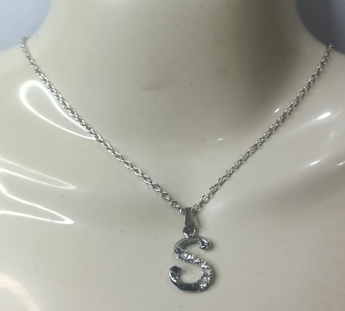 Alloy Silver Stainless Chain with A to Z Zircon Alphabet Locket/Necklace/Pendants for Girls/Women/boys/men