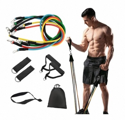 11 Piece Gym Power Resistance Band Set for Workout, Resistance Band for Exercise, Resistance Band for Pull ups, tricep, Rubber Resistance Band Tube with Door Anchor and Hook (No Color Choice) Random Color