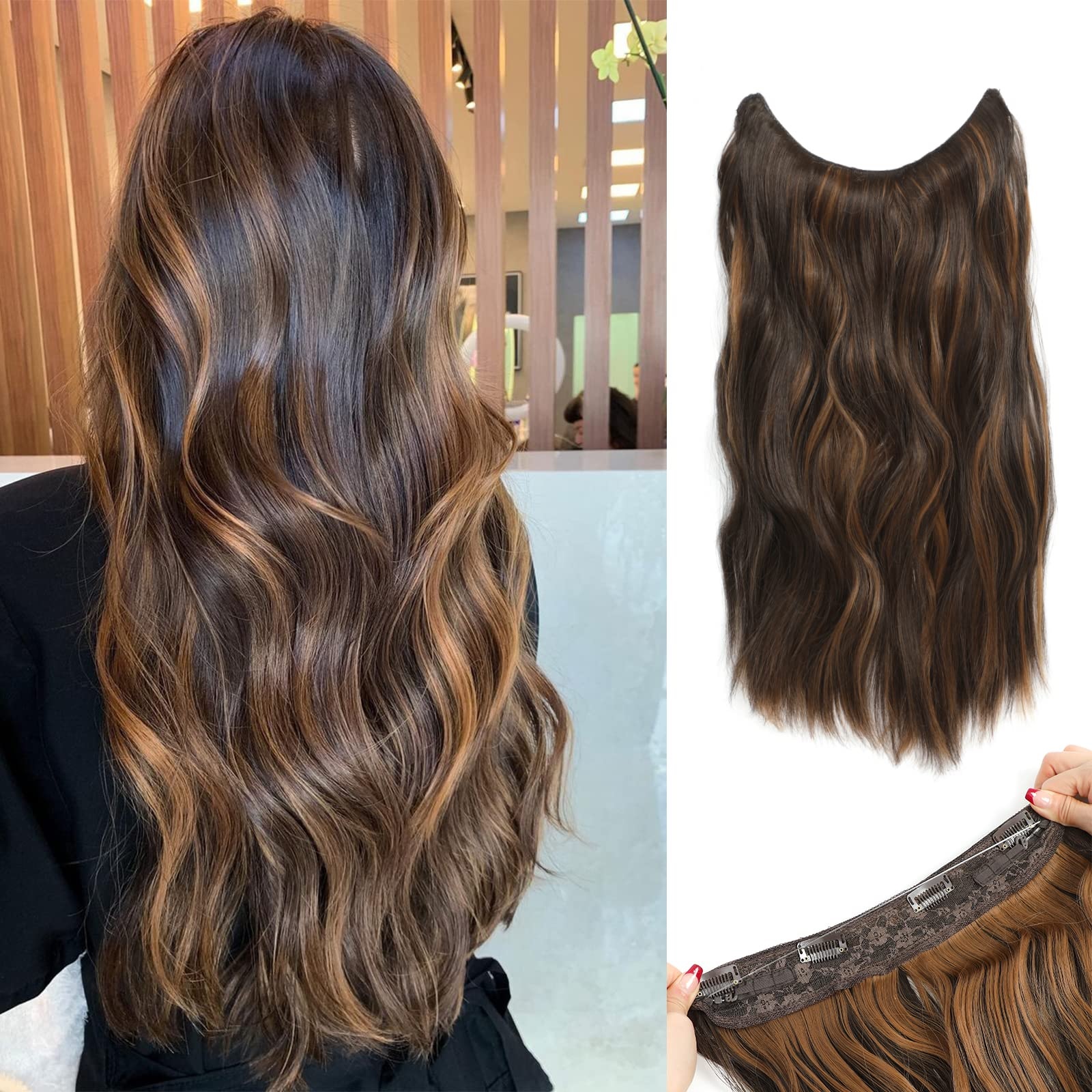 5 Clips Curly Hair Extension  Color :  Ombre , Length :30 inch Synthetic hairs