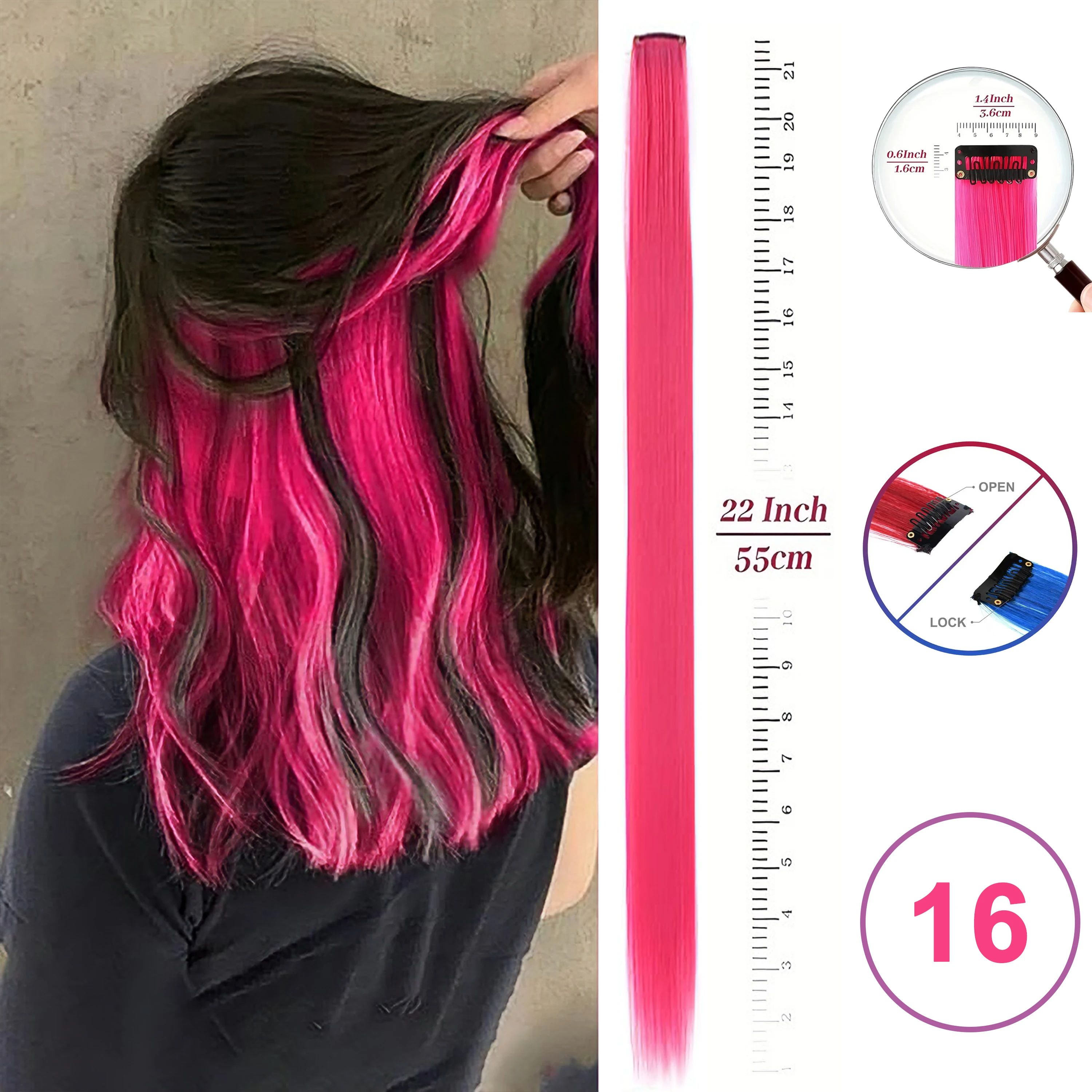 Hair Extensions Clip-In Neon Synthetic Hairpieces, 22" Straight Highlights for Kids & Girls – 1 Piece