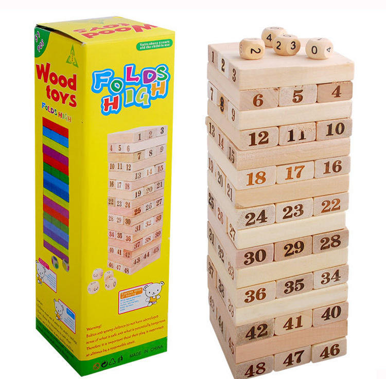 Wooden Stacking Building Block Game for Kids | 48 / 51 / 54 Pcs Colorful Tower Puzzle Set
