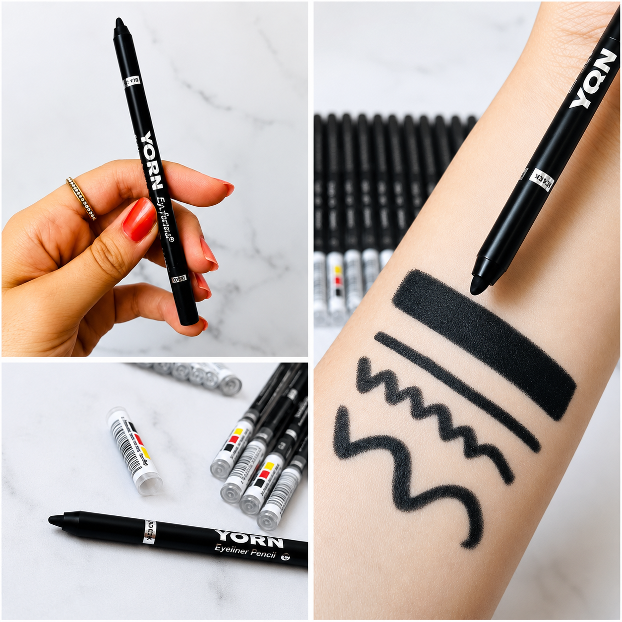 3 in 1 Eyes Kajal Pencil | Waterproof Long Lasting Eyeliner | Black White Nude Eye Pencil for Waterline, kajal stick
