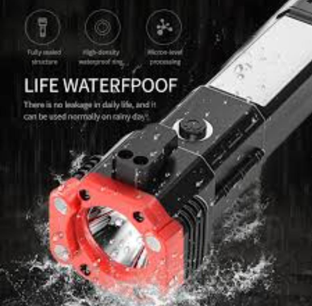 Multifunction 8in1 Portable Led Flashlight Rechargeable LED Torch Flashlight | Car Emergency Tool with Window Breaker Hammer | Cutter | Flashlight Household Rechargeable Ultra Strong Outdoor Bright Led Flashlight