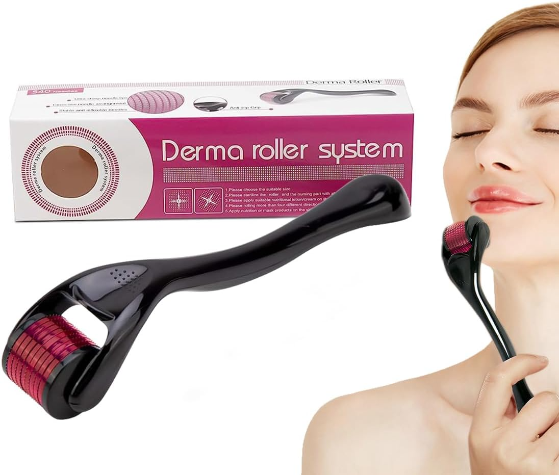 Derma Roller with 540 Micro Needle for Hair and Facial Skin Therapy| Derma Roller 0.5mm for Hair Growth| Skin Beauty Tool for Anti-Aging Skin, Anti Wrinkles Stretch, and Acne Scars Removal