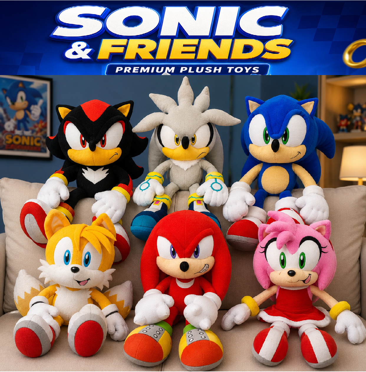 Imported Quality Sonic the Hedgehog & Friends Plush Toys | 18 Inch Large Size Soft Stuffed Plush Dolls | Sonic, Shadow, Silver, Tails, Knuckles & Amy Rose | Premium Kids Gift | Anime Collectible