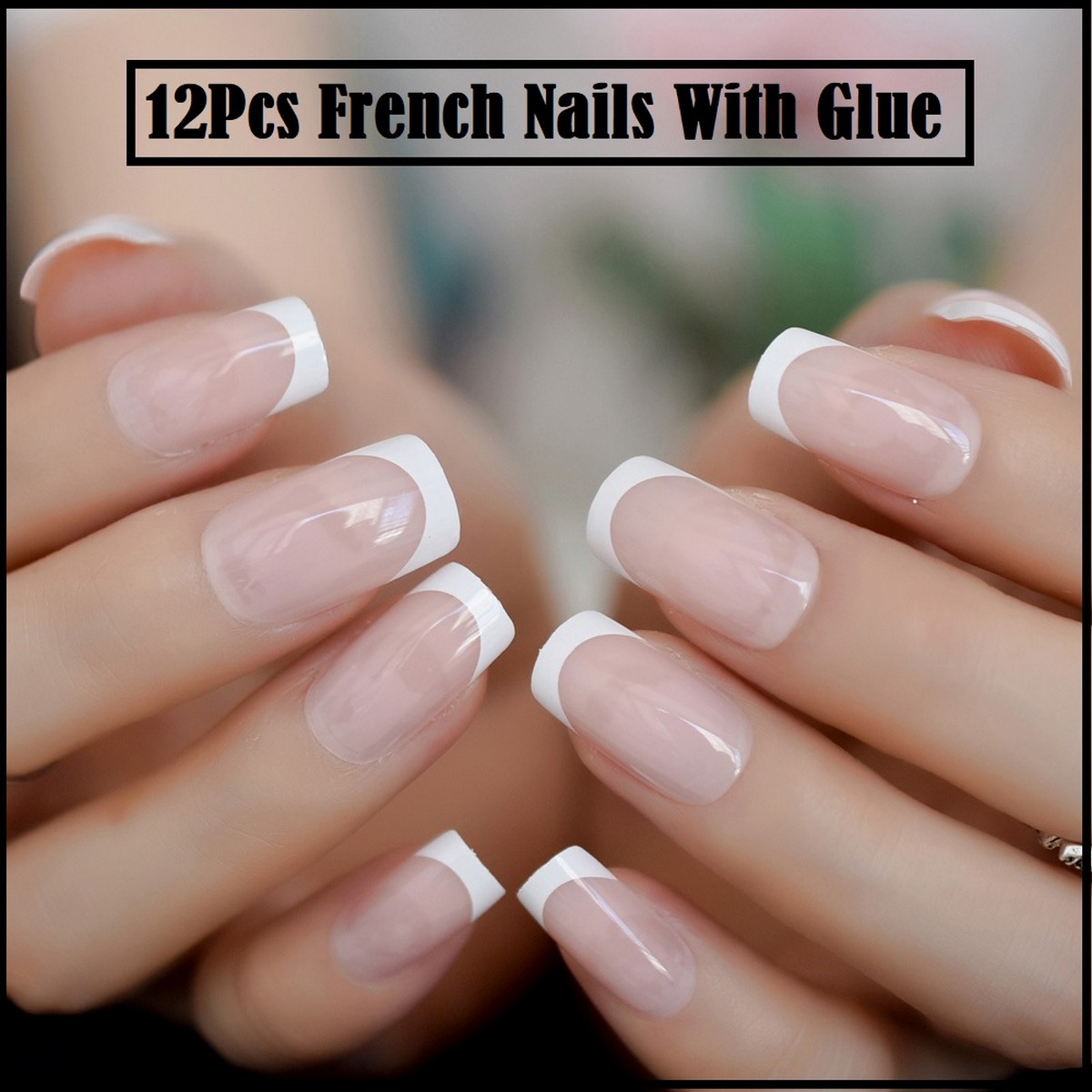 24 Pcs White Pink French False Nails Long Acrylic Classical Full Artificial Press On Nails Tips