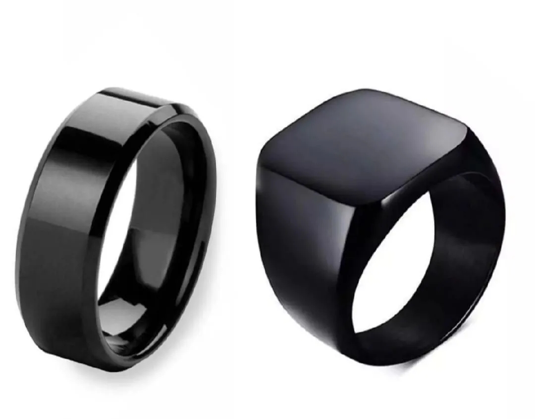 Black Ring & Men Black Challa Pack of 2 Rings For Fashion Men