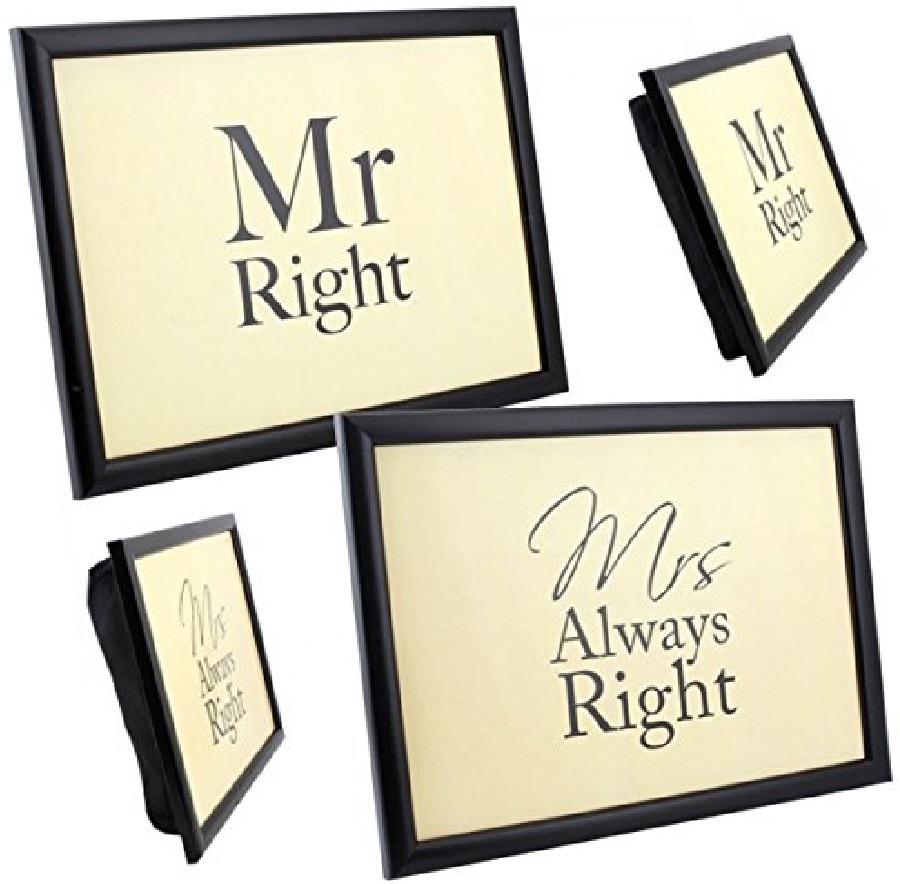Set Of 2 Trays Mr Right And Mrs Always Right Lap Tray Laptop Tray Breakfast Dinner Snack Tray With Soft Bean Bag Cushion Gift Home Usage