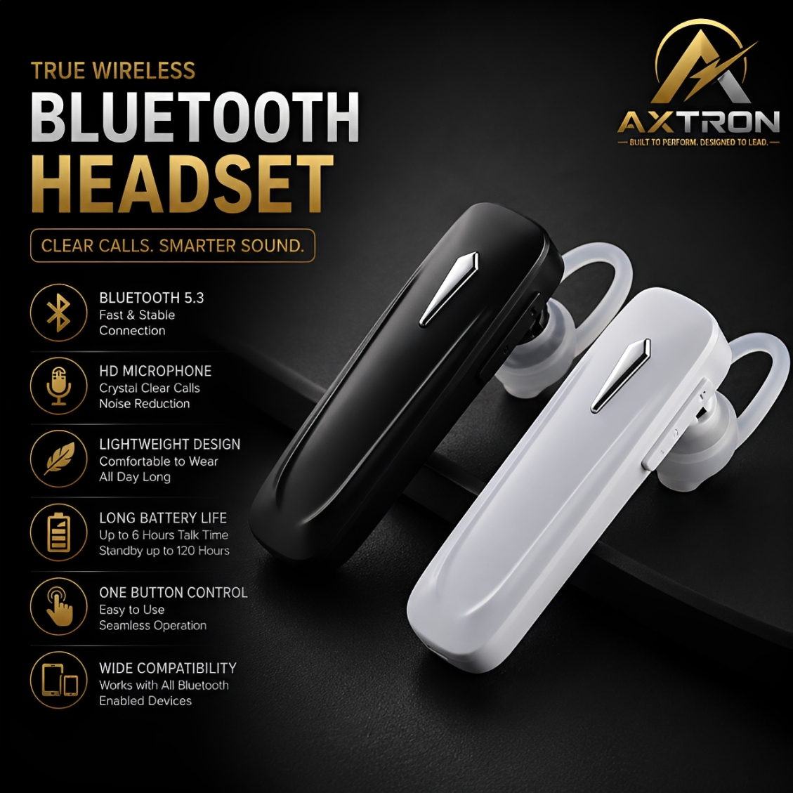 M163 Wireless Bluetooth Earphone Headset Single Earpiece With Ear Clip (Connect with All Bluetooth Devices).