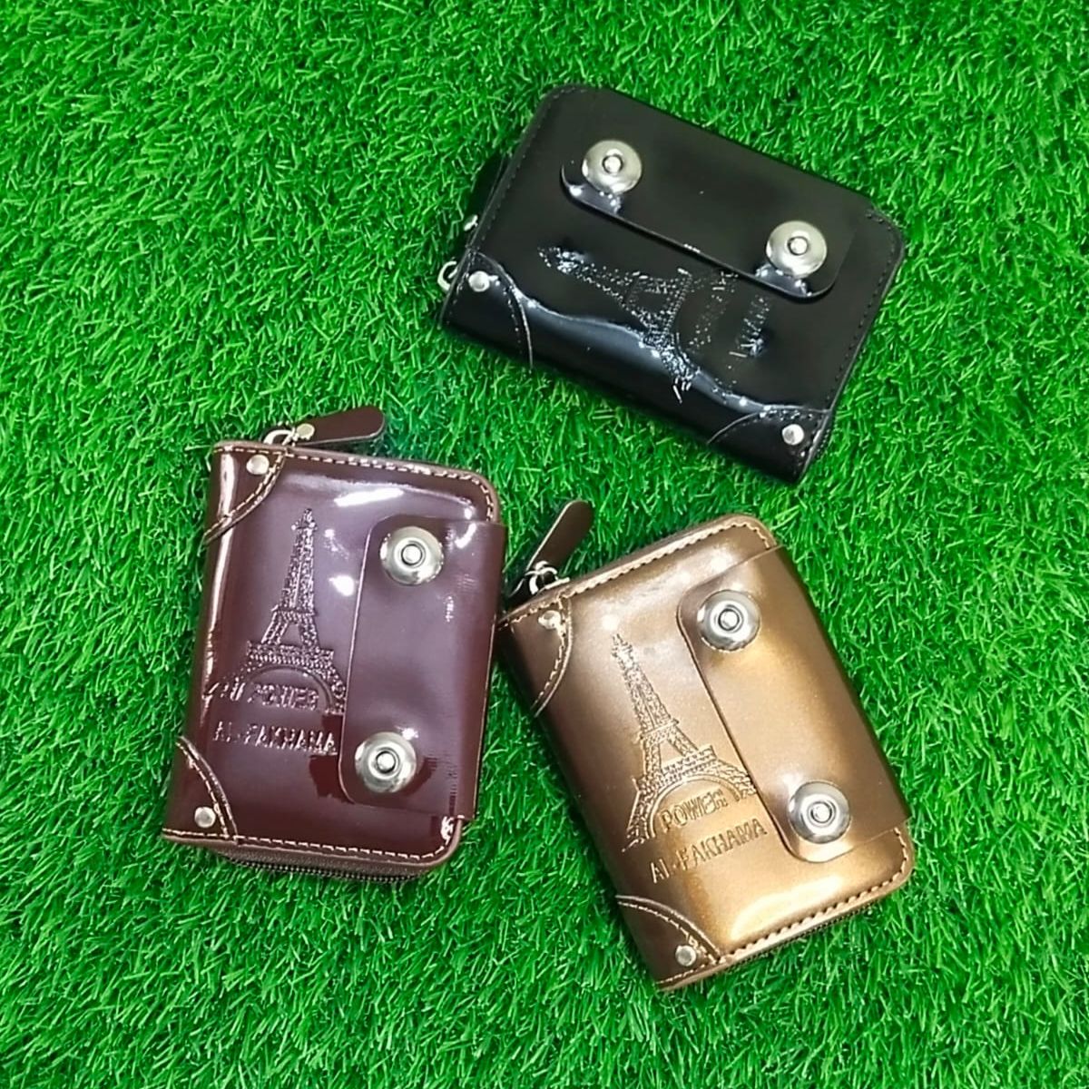Al-FAKHAMA PU Leather Men's Short Wallet Multi-Position Durable Male Leather Shinny Zipper Pocket Purse