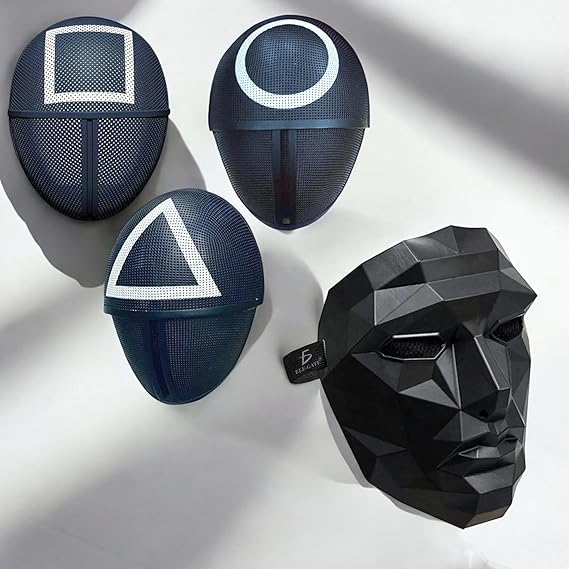 The Squid Game Cosplay MaskSquid TV Show Halloween Costume Mask Square Triangle Circle Front Man (Front Man)Halloween Game Mask, Carnival Mask, Game Mask, Black Mask, Halloween Cosplay, Gadget, Man Mask, Circle, Triangle and Square, One Size