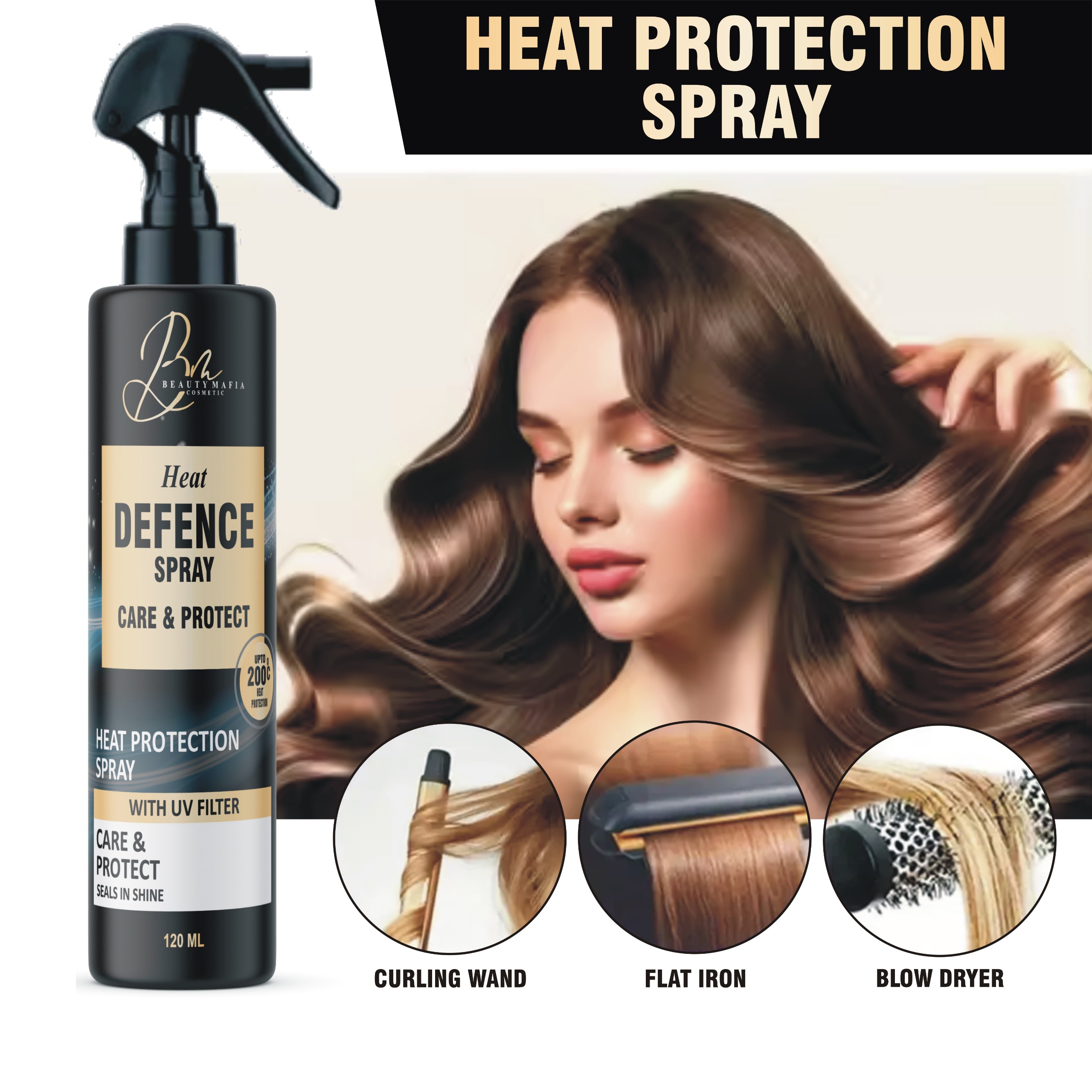 Beauty Mafia Heat Protection Spray | Heat Defence Spray Care & Protect With UV Filter 120ML