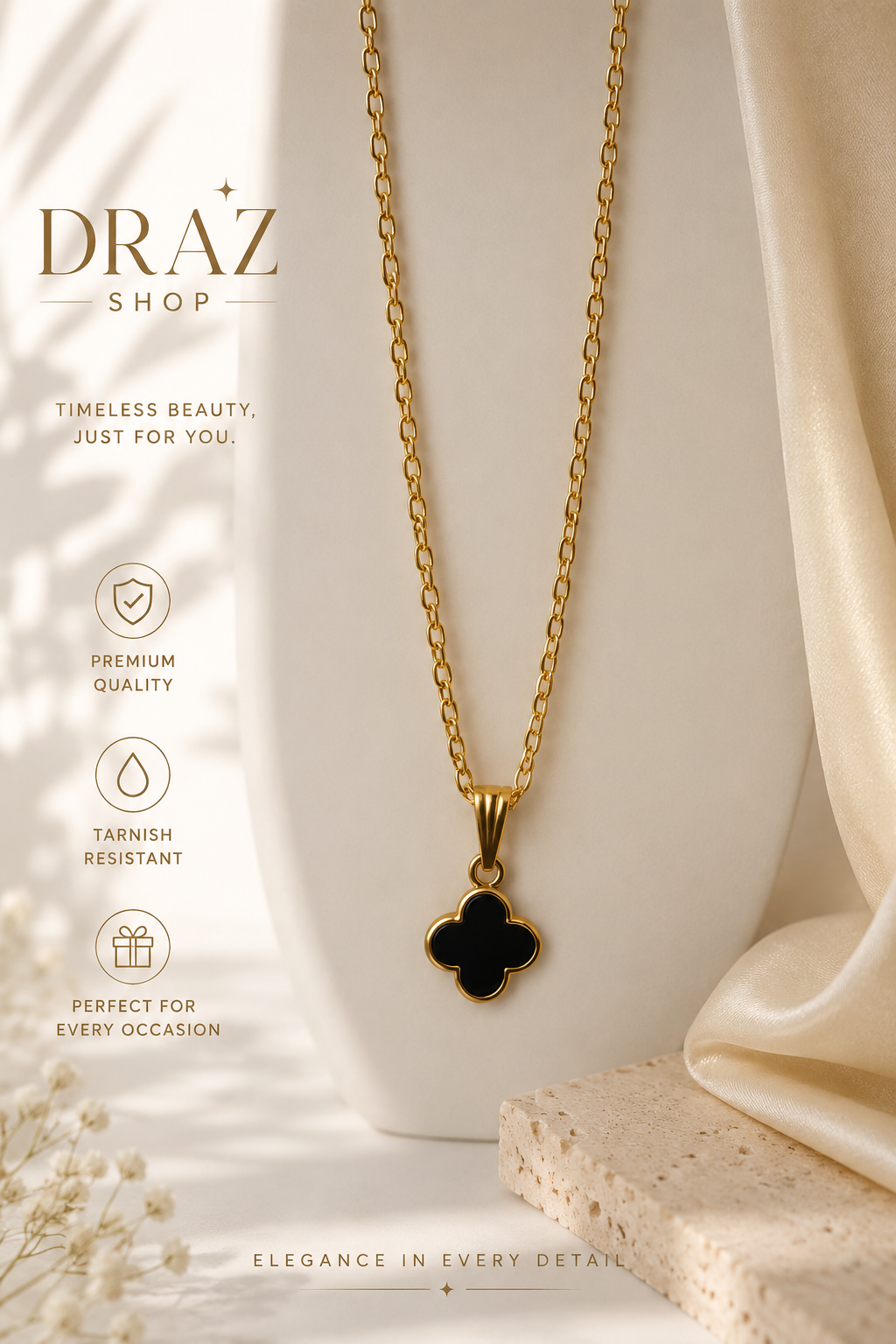 Black & Gold Pendant for Girls – New Style Chain Locket | Elegant Flower Pendant Necklace | Premium Quality Jewelry- new locket for girls