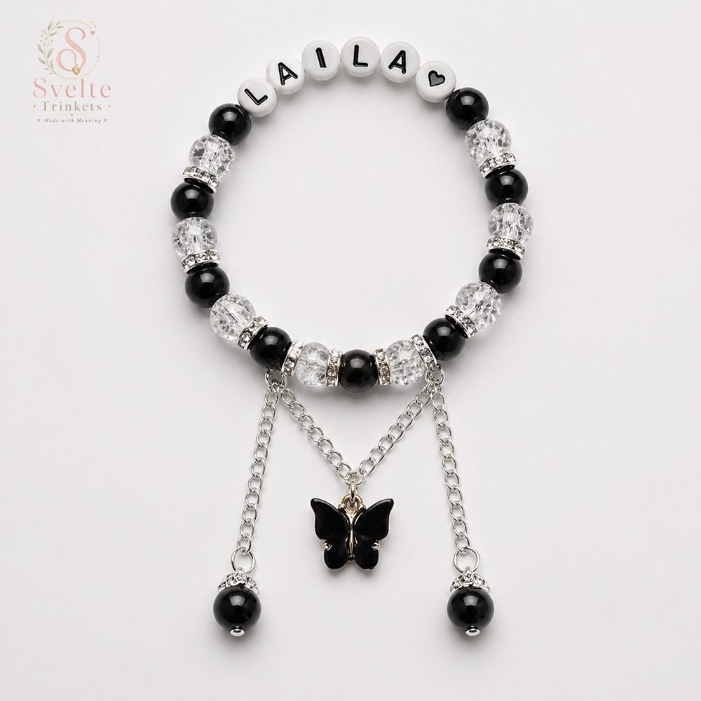 Custom Name Beaded Friendship Bracelet for Girls | Customized Name Beaded Bracelet with Butterfly Charm | Handmade Personalized  Name Beads Jewelry Gift for Best Friend & Sister
