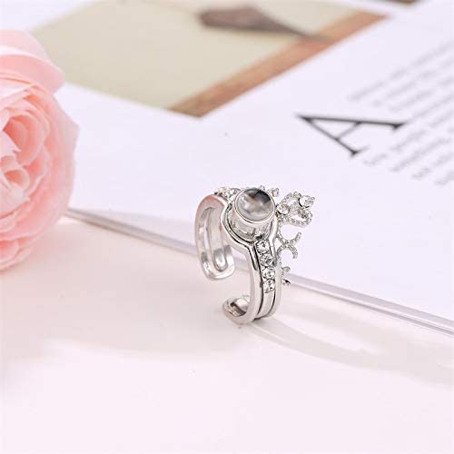 Love Ring for Girls I Love You 100 Languages Luxury Female Bridal Wedding Ring Set Fashion Projection Ring Love Romantic Memory Lovers Ring