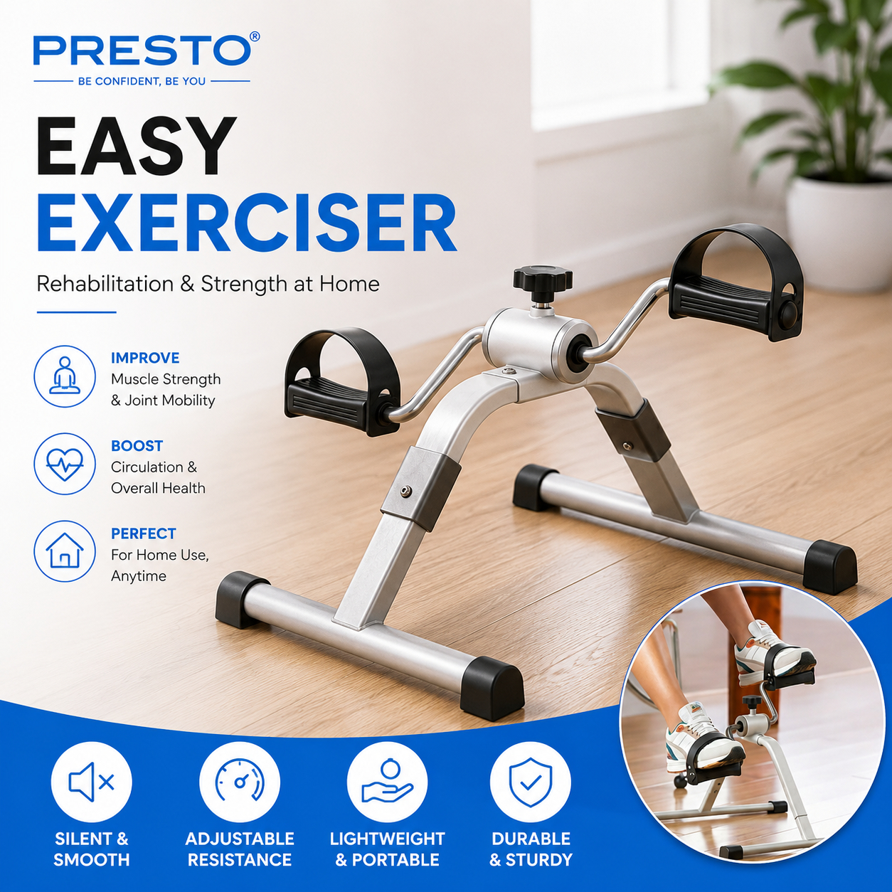 DAN Technology Whisper Quiet Pedal Exerciser Foldable Mini Bike Arm Leg Recovery Cardio Training Machine