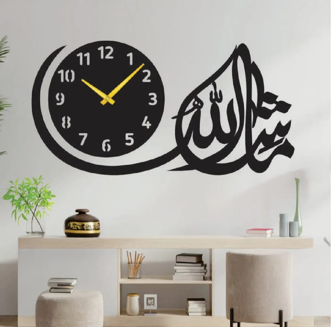 Bismilah Clock, And Butterfly Shelf,Wooden Wall Clock-3D Watch DIY Design Decoration Birds Numeral Quartz For Home Décor Living Room And Offices And For Gifts