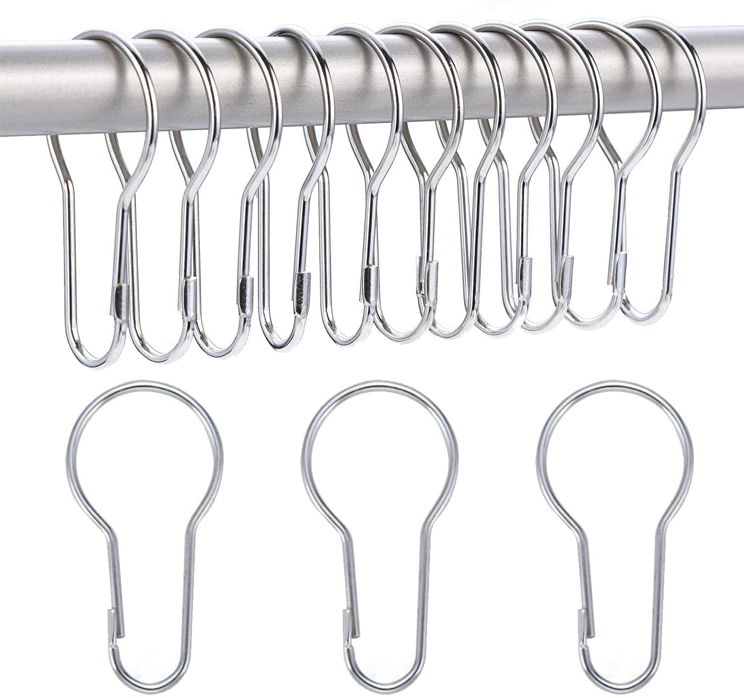 24 Pieces - Silver Metal Shower Curtain Style Hanging Clip Chain Hooks for Sorting & Organizing, Window Arts & Crafts Display, DIY Key Shower Rings Hangers