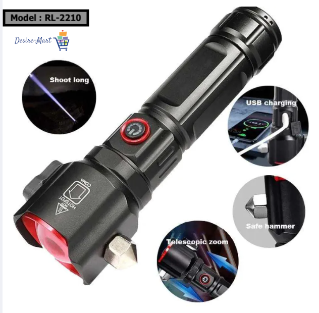 Emergency Flashlight | Powerful Torch 1KM Range & Charging Bank | Torch Light High Power Long Distance 1 km | Rescue Torch with Hammer | 8800mah Powerful Emergency Flashlight & Charging | Multifunction 8in1 Portable Led Flashlight Rechargeable LED Torch F price in Pakistan