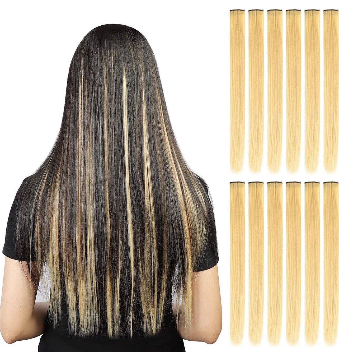 6 pieces blonde-golden single clip hair extension for girls and women's