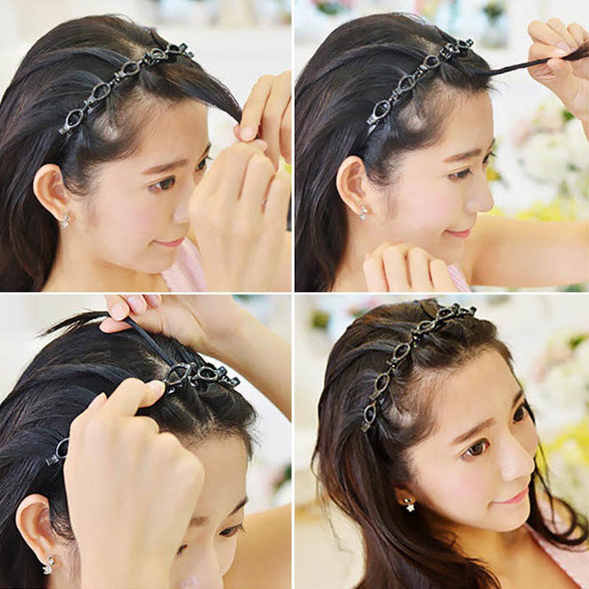 New Double Layer Braider Bangs Hairpin Hairband With Hair Clip Hairdo Weave Headband Styling Tool Hair Accessories