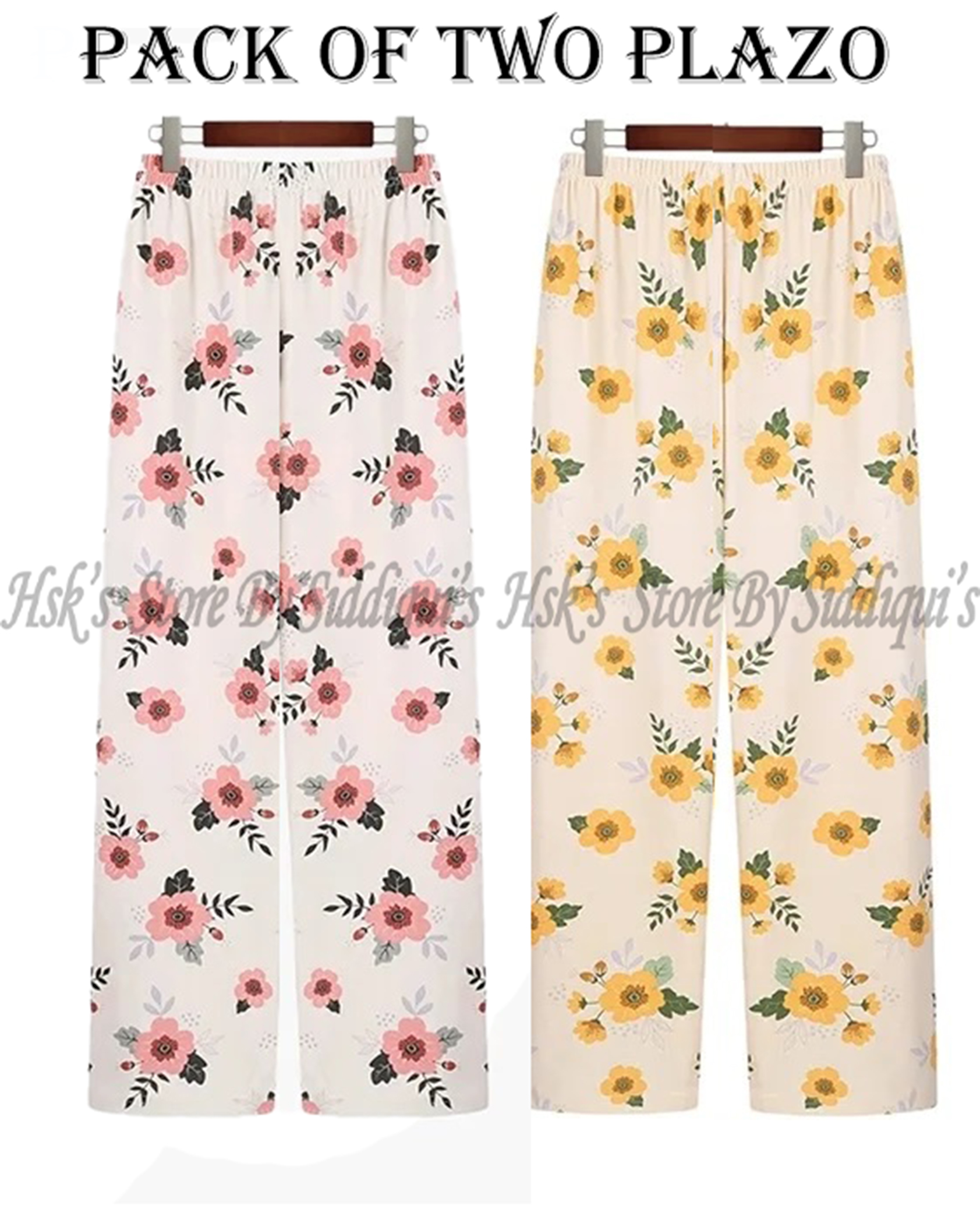 Pack of Two Elegant Floral Print Palazzos for Women - High-Quality Full Length Wide Leg Pants