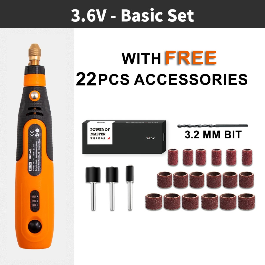 HILDA Mini Drill Engraver 3.6V Cordless – Electric Rotary Grinder Tool ...