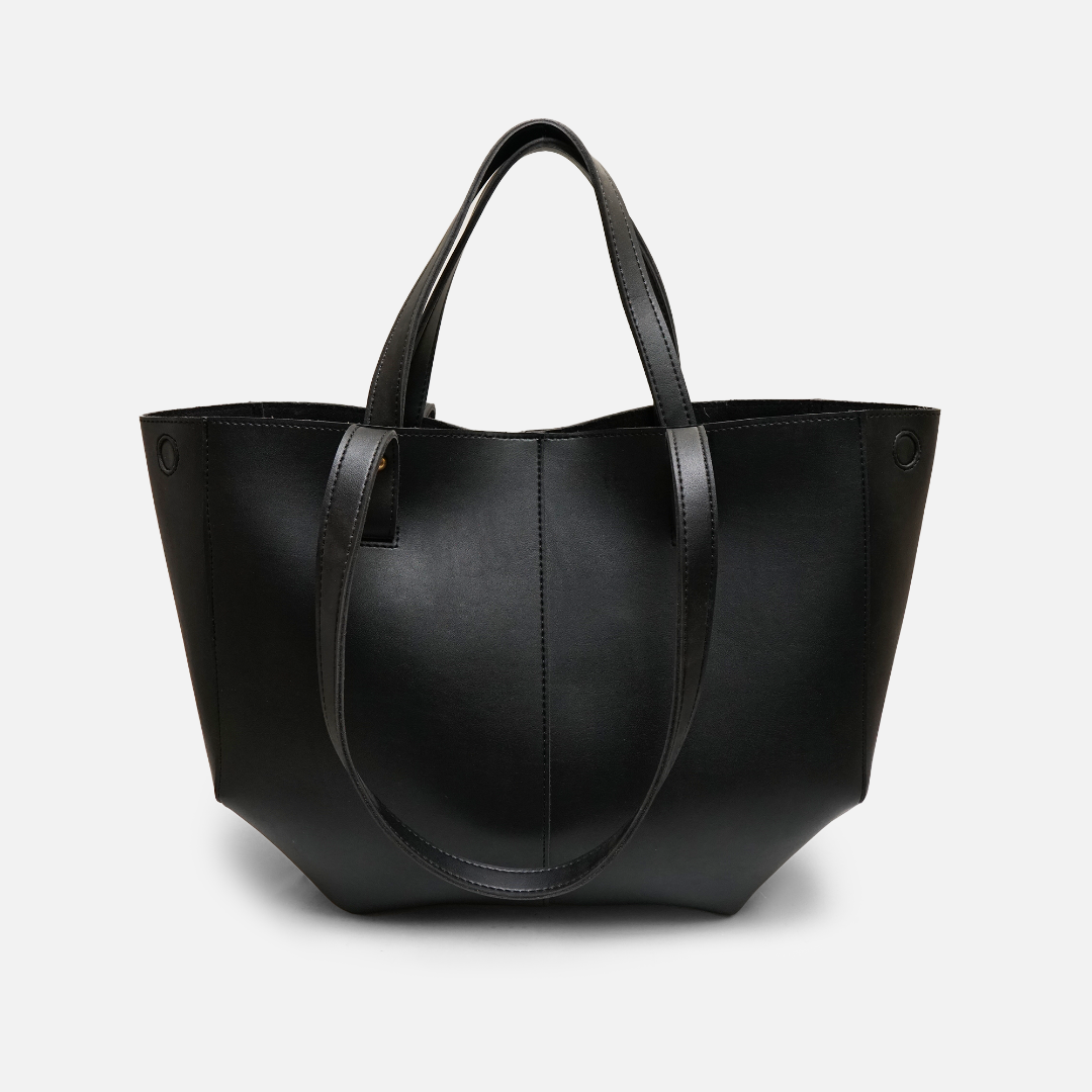 Polene Style Black Tote Bag for Women – Elegant Large Handbag in Rexine  Spacious Shoulder Bag for Travel, Office & Daily Use