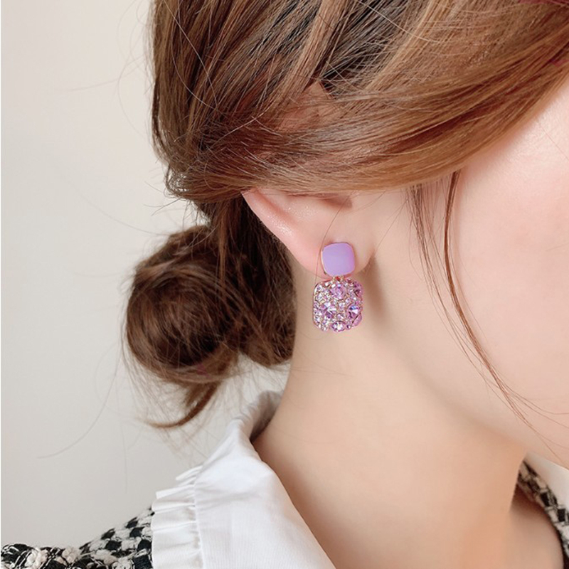 Crystal Square Earrings For Girls and Women Black Purple and White Simple Stylish New Design Korean High Quality Drop Earrings